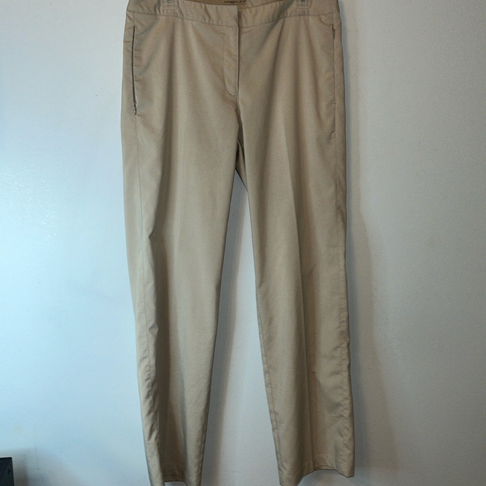 Maggie Lane Womens Golf Pants Size 10 High Rise Zip Pockets Microfiber Cream